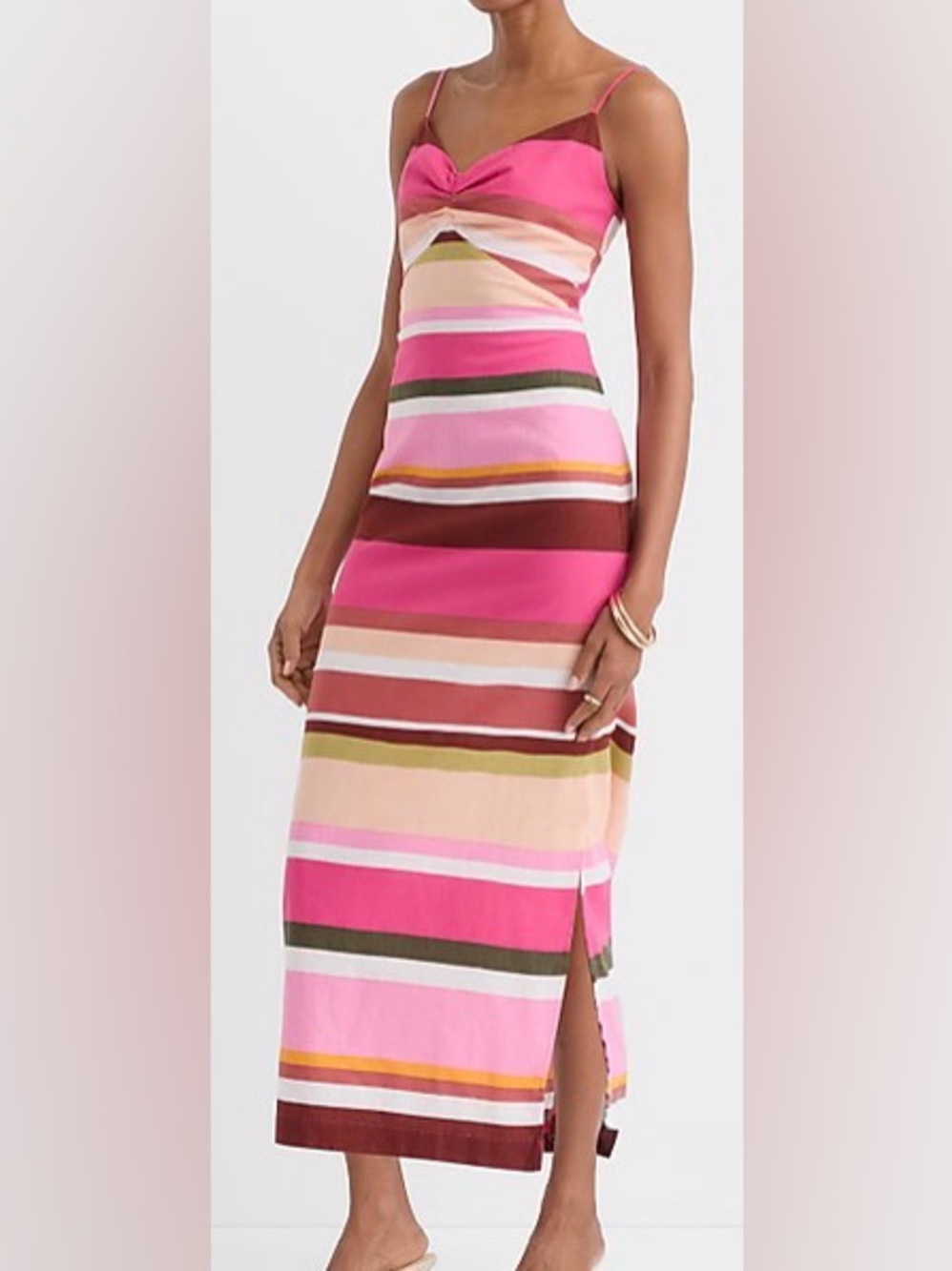 Loft Vibrant Pink Multi Striped Spaghetti Strap/ Twist Front Maxi Dress: Size 8